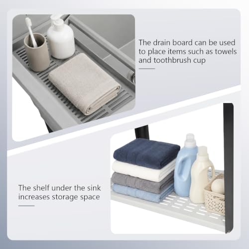 Image of VINGLI Freestanding Utility Sink with Faucet, 36 inch Heightened Basin for Laundry, Garage, Outdoor Garden, Pet Wash, Heavy Duty Plastic Laundry Tub with Storage Shelf (Gray, 32 inchLx24 inchWx36 inchH)