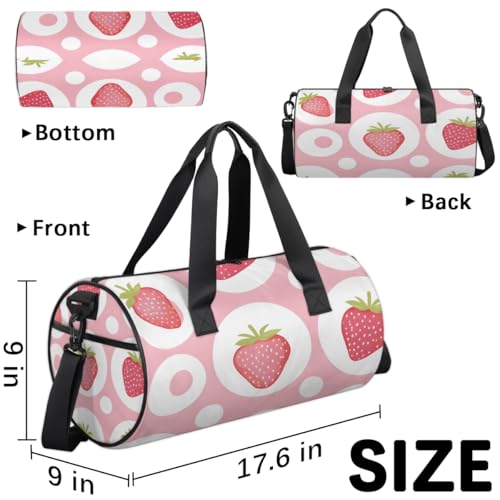Fruit Strawberries Round Barrel Sports Fitness Bag, Travel Luggage Bag, Reusable Handbag, Suitable For Men and Women3