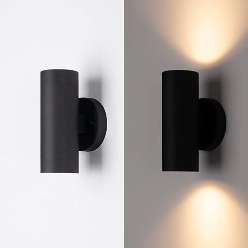 Miniatura 8 de mirrea Lámpara de pared moderna de 8 pulgadas para porche al aire libre con bombillas LED GU10 reemplazables de 5 W en aluminio negro mate, aplique