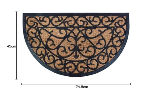 Esschert Design Gummifußmatte, halbrund mit Kokos, Türmatte, Türvorleger, Fußabstreifer, Maße ca. 75 x 45 cm