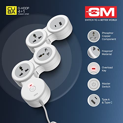 GM 4+1 G-Hoop Spike Guard with C & A Type USB-Master Switch,Indicator, Safety Shutter, 1.8 Mtr Wire with Overload Protection 3 International... - Image 4