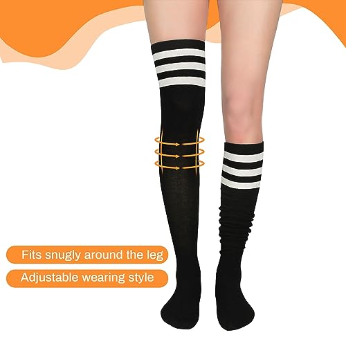 Durio 3 Pairs Thigh High Socks for Women - Striped Over the Knee Long Stockings 6