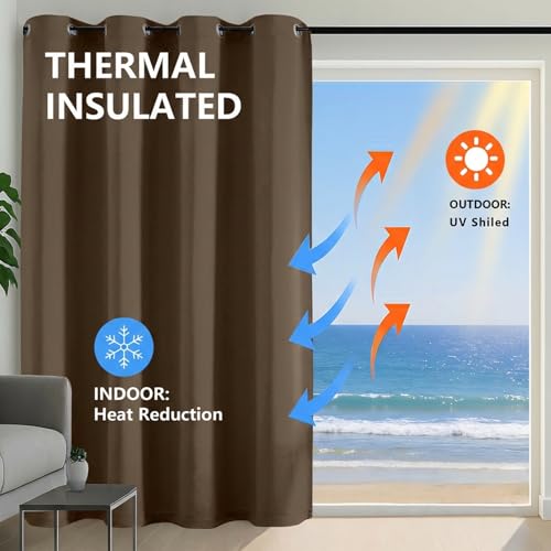 Image of Simplebrand Brown Room Darkening Curtains for Bedroom 63 Inch Length 2 Panels Set, Thermal Insulated Energy Saving Curtains for Kids Room, Grommet Solid Nursery Window Treatment Drapes, W40 x L63