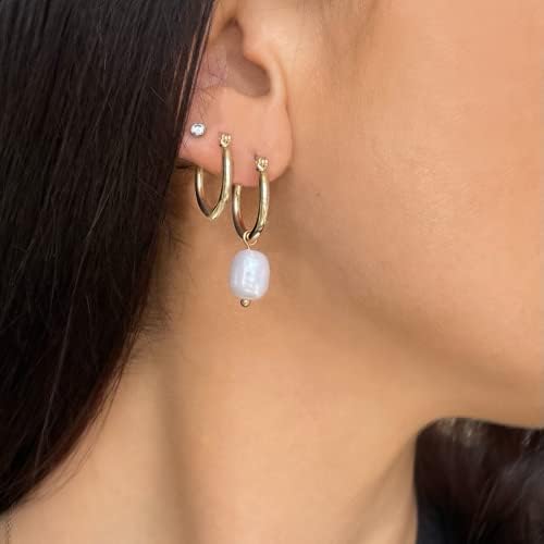 Ettika Pearl Earrings. Huggie, Hoop Earrings, Gold Pearl Earrings, 2-in-1 Gold Tone Plated with Removable Charm.4