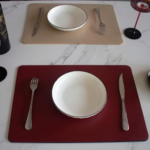 Set de table rectangulaire simili cuir lavable bleu marine vin rouge 43x30cm - 3