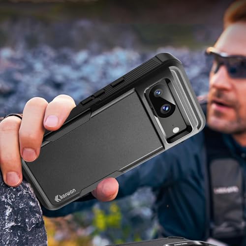 Image of KARWAN Rugged Matte Back Case Cover Compatible with Google Pixel 7A Military Grade Drop Protection, Heavy Duty Shockproof Hybrid TPU + PC, Anti Slip Grip, Dual Layer Camera Protection, Black