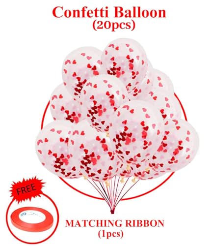 Image of AMFIN (Pack of 20) Red Heart Confetti Balloons for Weddings Anniversary, Engagement, Valentine's Day, Love Party Decorations, Birthday Decoration Balloon - Red
