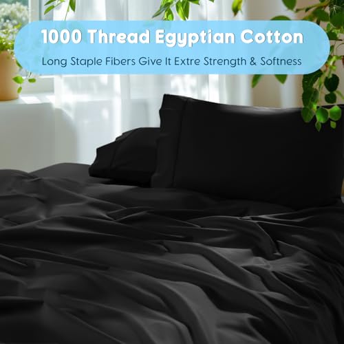 Image of SONORO KATE 1000 Series 100% Egyptian Cotton King Sheets,Extra Deep Pocket | 18-24 Inch Extra Deep Pocket,Soft & Breathable,5-Star Hotel Sateen Bed Sheets,All Season,4pc,Black