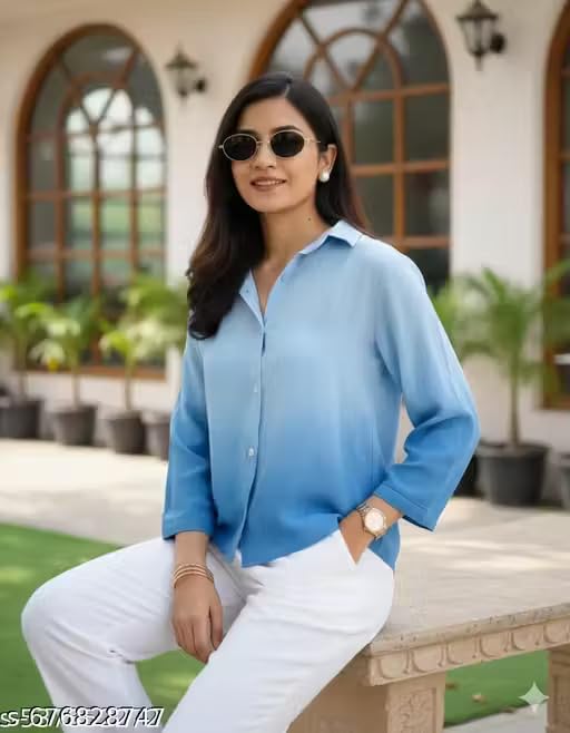 Image of Women's Korean Style 3 /4 Sleeve Oversized Button Down|| Workwear Top Shirt for Office & Casual Wear Women Shirt || Shirt for Woman || Top for Women (L-98-101)