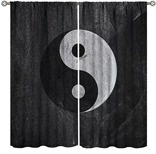 Yin Yang Curtains for Girls Boys Children Boho Psychedelic Art Gossip Pattern Traditional Theme Blackout Rod Pocket Curtain Thermal Insulated Bedroom Living Room Window Drapes 2 Panel 42x45 Inch