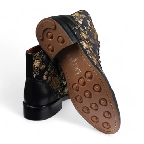 Men's Floral Print Leather Oxford Ankle Boots - Adam4