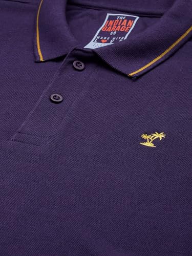 Image of The Indian Garage Co Men Slim Fit Solid Polo Neck Half Sleeves Tshirt