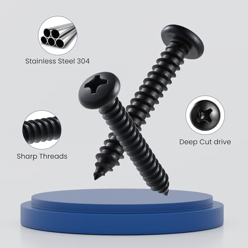 image for BNUOK #8 x 1-1/2 Inch Pan Head Wood Screws, Phillips Drive, Black Oxid