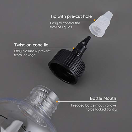 16.9Oz Hair Dye Bottles, Segbeauty Measured Twist-On Top Tip Cap Hair Color Squeeze Bottle With Ratio Graduated Scale, 2Pcs 500Ml Refillable Empty Hair Color Applicator Bottle Dyeing Tool Transparent #TOP3