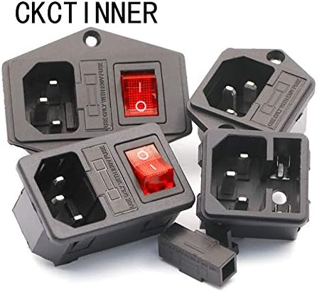Davitu Electrical Equipments Supplies - 1set 3 Pin 320 C14 inlet connector plug power socket 250v rocker switch socket red lamp 10A fuse holder socket male connector - (Color: AC-01A)