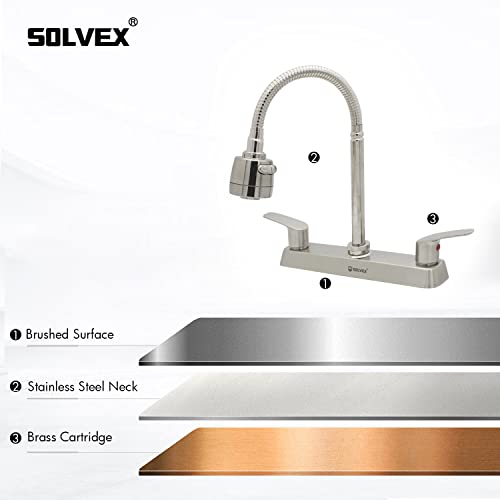 Solvex 2 Handle Kitchen Sink Faucet, High Arc 360 Swivel Stainless Steel Pipe 3 Hole Kitchen Faucet, Commercial Modern Brushed Nickel Kitchen Sink Faucet With Flexible Spout, Sp-80082-2 #TOP5