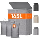Lifewit Cesto Portabiancheria, Cesta Panni Sporchi con coperchio, Laundry Basket con Plastica Manici, Porta Biancheria Sporca per Bagno, Lavanderia, Camera da Letto, 165 L, Grigio Chiaro