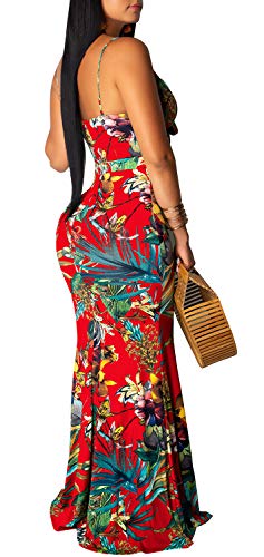 Women's Summer Floral Spaghetti Strap Long Maxi Dresses Low-Cut Bohemian Beach Sundress2