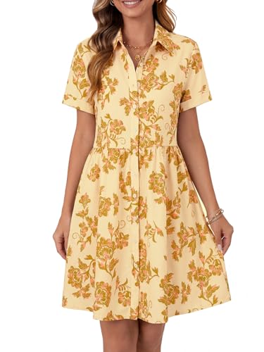 Image of Rooscier Women's Striped Shirt Dress Button Down Collared Short Sleeve Mini Dress