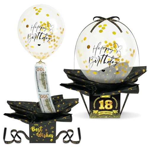 OFFCUP Boîte Surprise d'anniversaire, 46pcs Boîte Cadeau avec Ballons et 0 à 9 Nombre Créatif DIY Happy Birthday Cadeau Surprise Explosion, Anniversaire...