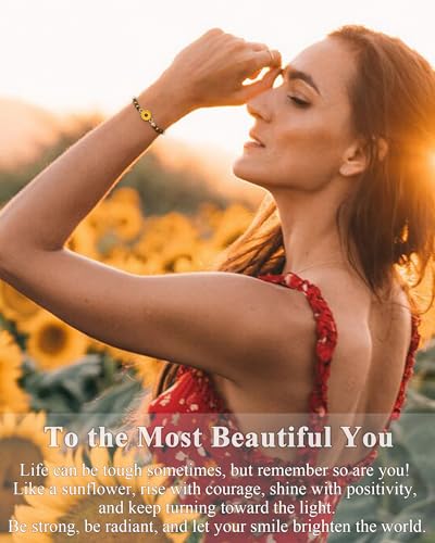 Image of Tarsus Sunflower Gifts for Women Teens - Positivity, Love & Strength | Unique Gift for Birthday, Christmas, or Thank You Occasion, Sunshine Sunflower Bracelet for Friends Coworkers Daughter...