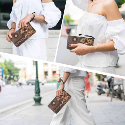 Tuoxiukan Personalized Name Wallets for Women PU Leather Highland Cow Wristlet Wallets with Zipper Mens Slim Minimalist Wallet Phone Case Cash Organizer Sunflower Customized Gifts for Girlfriend Wife3