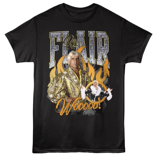 RIC Flair T Shirt Wooo Flames Adult Black Short Sleeve American 80s Wrestling Vintage Style Graphic Tees
