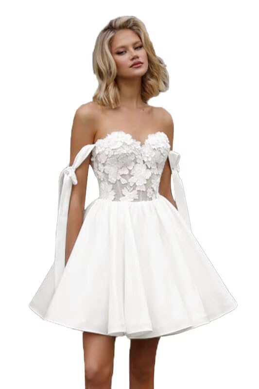 Boho Lace Short Wedding Dresses for Bride Mini Corset Bridal Shower Dress Tulle Beach Wedding Dresses for Women