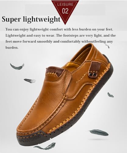 Men's Black Leather Loafers, Casual Business Shoes, Slip-On, Round Toe, Flat Heel, Maximum Cushioning, Water Resistant, Summer, Size 991 (US)3