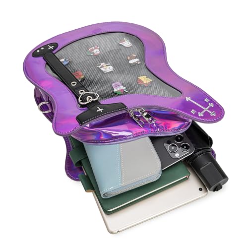 Rock Metal Guitar Ita Bag Crossbody Shoulder Bags Kawaii Cute Clear Window Pin Insert with a Removeable Strap