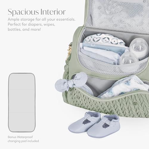 Hannah & Sophia Belle Convertible Baby Diaper Backpack & Bag in Sage Green, Large Size, Dual Sided Water Resistant Changing Mat Included, Detachable Shoulder Straps, Easy To Use