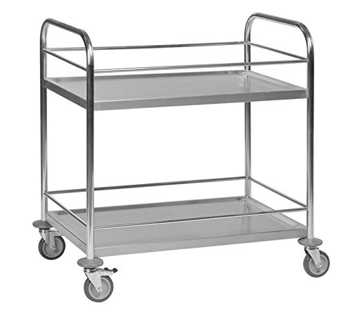 DS - Carrello portavivande, in Acciaio Inox, con 4 Ruote, 2 Freni, Portata 100 kg, 91 x 59 x 94 cm, qualità Industriale
