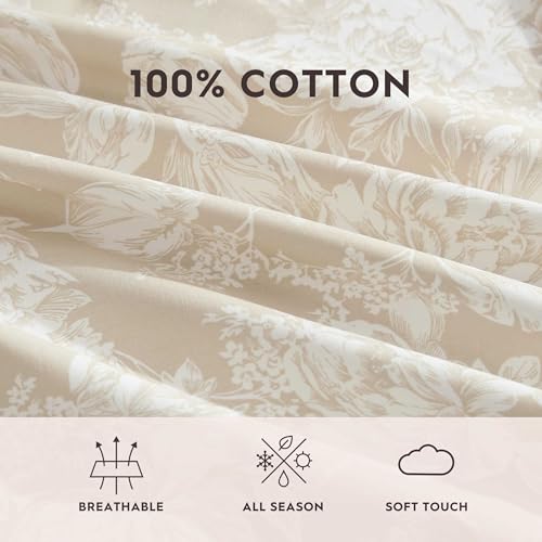 Image of Laura Ashley - Twin Size Sheet Set, Crisp & Lightweight Cotton Percale Bedding with Fitted Sheet and Pillowcase, Floral Room Decor, Deep Pocket, College Dorm Room Essentials (Meredith Brown)