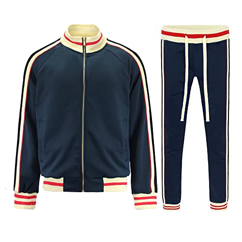G-Style USA Herren-Trainingsanzug mit seitlichem Reißverschluss, Kordelzug, Bund, G-Streifen, Marineblau, Medium G-Style USA Herren-Trainingsanzug mit seitlichem Reißverschluss, Kordelzug, Bund, G-Streifen, Marineblau, Medium