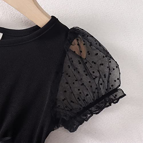 Toddler Baby Girl Lace Dress Tulle Sleeve Bowknot Polk Dot Tutu Sundress Birthday Party Pageant Tutu Princess Dresses (Black, 18-24 M) #TOP4