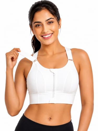 Image of Women Polyester Spandex High Impact Front Zip Sports Bra Fitness Criss Cross Back Crop Tops for Gym, Yoga & Workout - Size: M-4XL