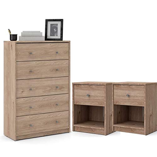 Home Square 3 Piece Chest and Nightstand Bedroom Set in Jackson Hickory