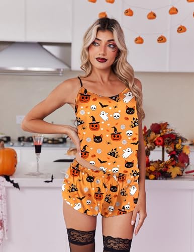 Image of Ekouaer Silk Pajamas Set for Women Satin Backless Lingerie Pjs Cami Top and Shorts Nightwear