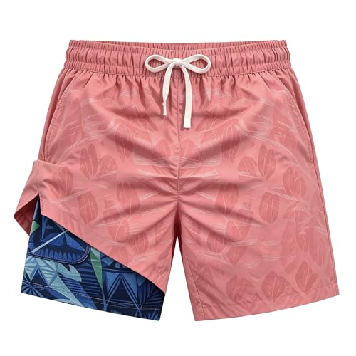 HomDesk Men's Swim Trunks Quick Dry 2 in 1 Board Shorts with Pockets Drawstring Beach Hawaiian Swimsuits