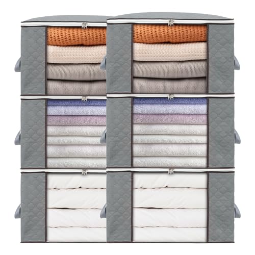 combocube 6 Pack Closet Organizers and Storage Containers, Clothes Storage Bins, Storage Bags with Large Clear Window & Handles for Comforter, Pillow, Quilt, Bedding, Clothes