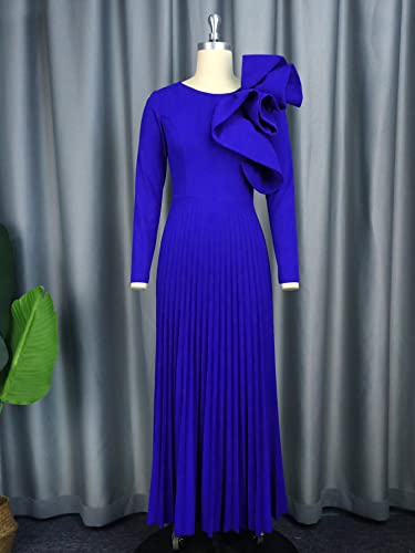 AOMEI Women's Long Sleeve with Asymmetrical Ruffles Pleated A-Line Maxi Dress3