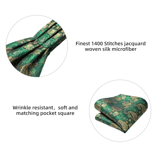 Image of HISDERN Ascot Ties for Men Paisley Floral Ascot and Pocket Square Set Classic Self Tie Mens Cravat Handkerchief for Wedding