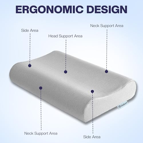 Image of Billebon Memory Foam Pillow, Contour Cervical Orthopedic Memory Foam Pillows Supports Neck Pain and Shoulder Pain for Sleeping, Ergonomic Cervical Pillow Neck Support Pillow for Side Back (Small)