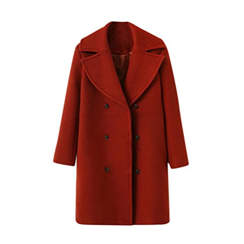 LMMVP Abrigo de Mujer Chaqueta de Mujeres Moda Suelto Invierno Calentar Manga Larga Botón Sólido De Lana Abrigo Outwear Rompevientos Cárdigan (S, Rojo)