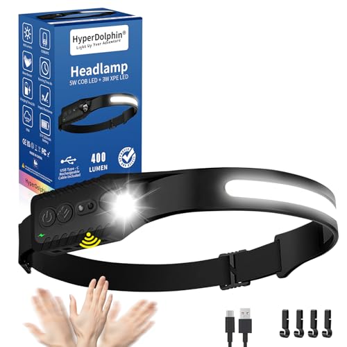 Stirnlampe LED Wiederaufladbar, Kopflampe mit Breitstrahl Stirnleuchte Aufladbar, stirnlampen, adventure light, 230 grad, usb c, 400 Lumen, 5 Modi,...