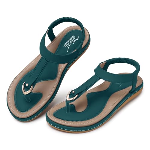 Image of SHIBEVER Womens Sandals Summer Flat: Dressy Casual T-Strap Flip Flop Thong Flats Sandals - Comfortable Walking