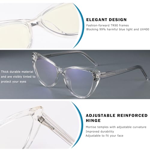 Image of Blue Light Blocking Glasses, TR90 Cat Eye Frame Computer Glasses With Anti Eyestrain & UV Glare Protection (Transparent)