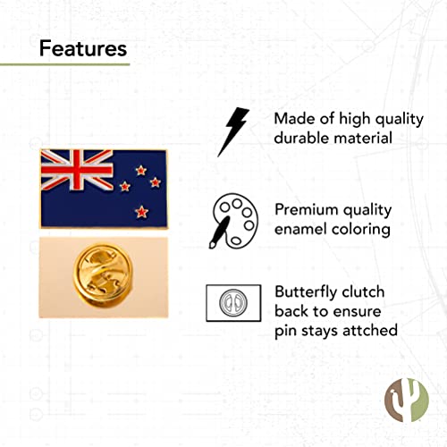 Image of Desert Cactus New Zealand Flag Lapel Pin NZL New Zealand Made of Metal for Formal Wear, Bag and Hat Jewelry, and Tie Tack