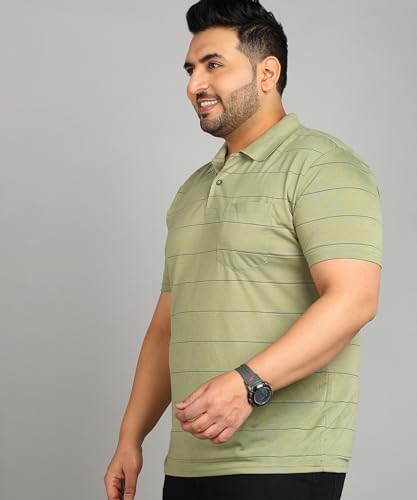 Image of INKKR Plus Size Men's Regular Fit Striped Polo Tshirt Combo