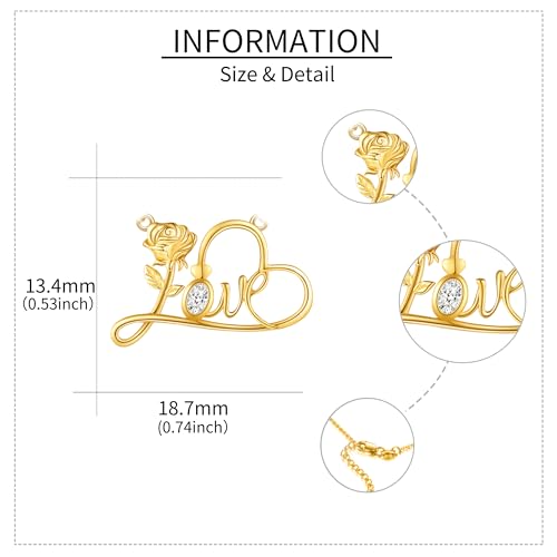 14k Real Gold Rose/Heart Necklace Soild Gold Love Necklaces for Women Lover Valentine's Day Christmas Gifts4